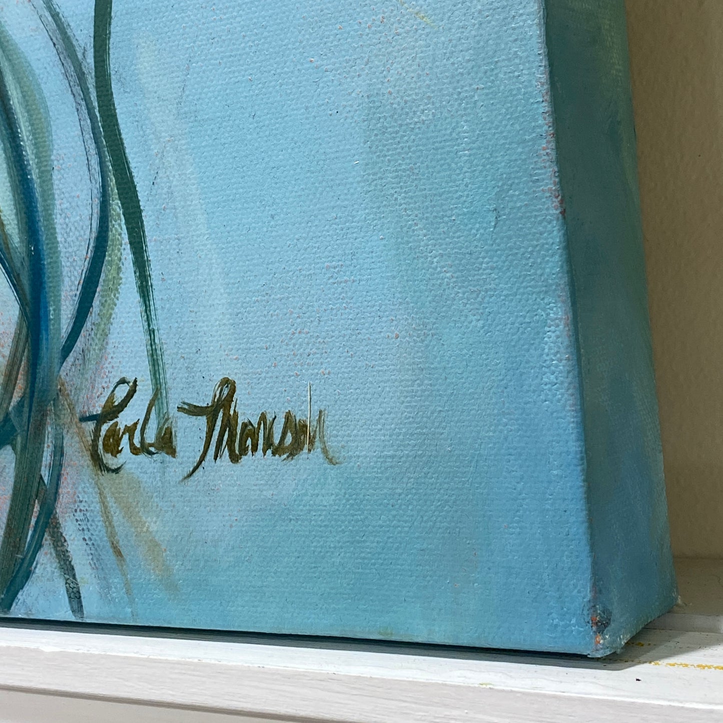 Canvas painting with a signature on a light blue background original floral oil painting Tangled Reverie