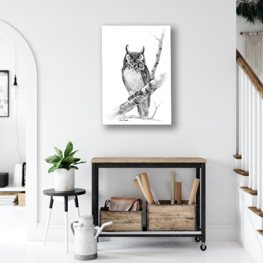 Woodland Owl Charcoal Drawing