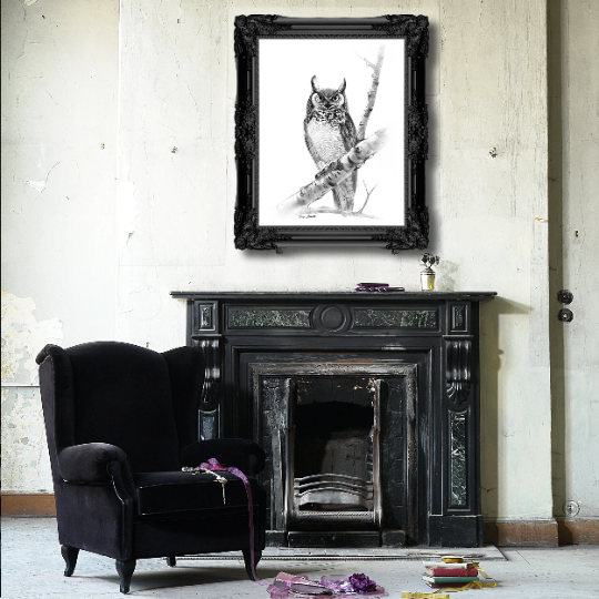 Woodland Owl Charcoal Drawing