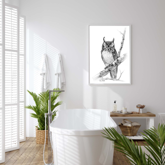 Woodland Owl Charcoal Drawing
