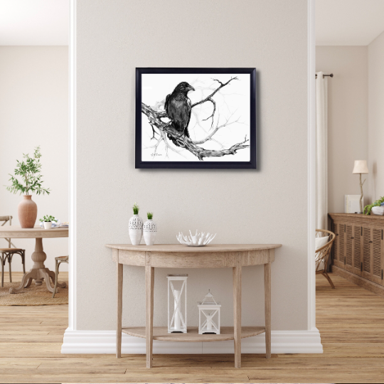 Raven Charcoal Drawing