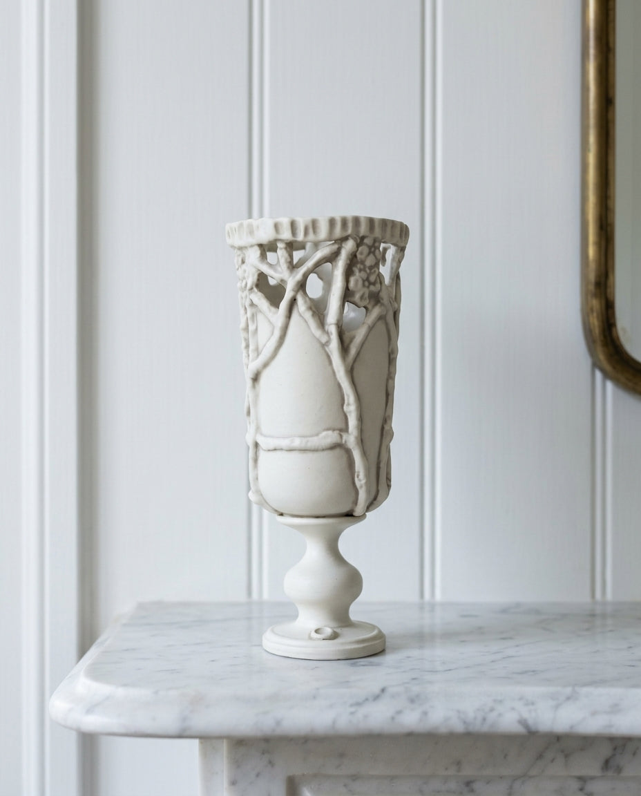 Botanical Relief: Coastal — Driftwood handbuilt porcelain vase with open branch lattice