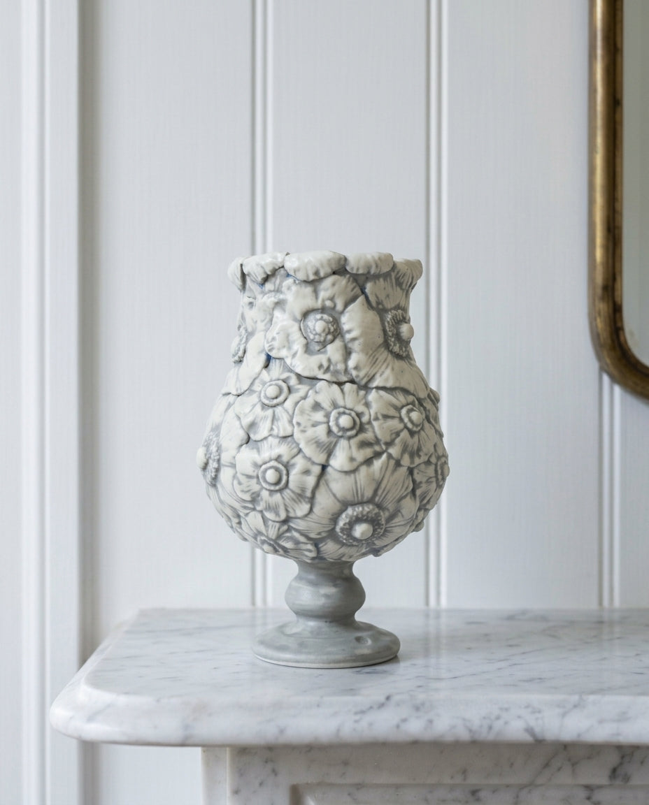 Botanical Relief: Coastal — Fog porcelain vase with raised floral relief