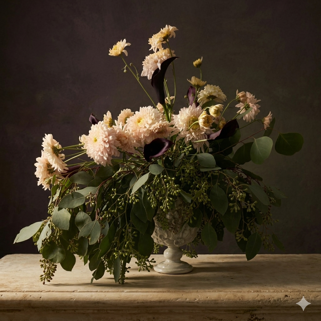 Botanical Relief: Coastal — Fog porcelain vase with flowers