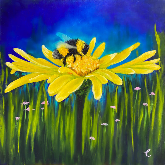 Yellow Zinnia with Bumblebee