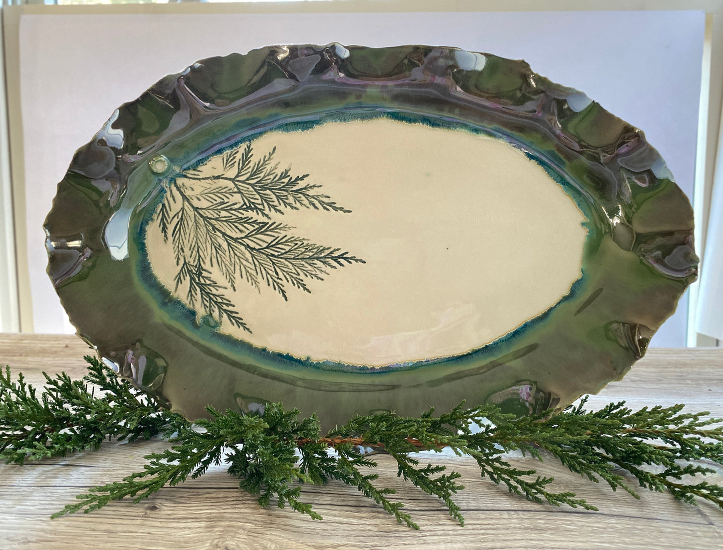 Large Christmas Greens Oval Platter