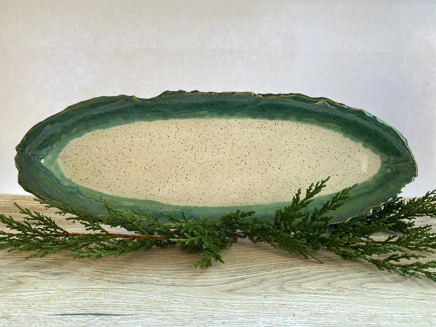 Christmas Greens Speckled Long Oval Tray