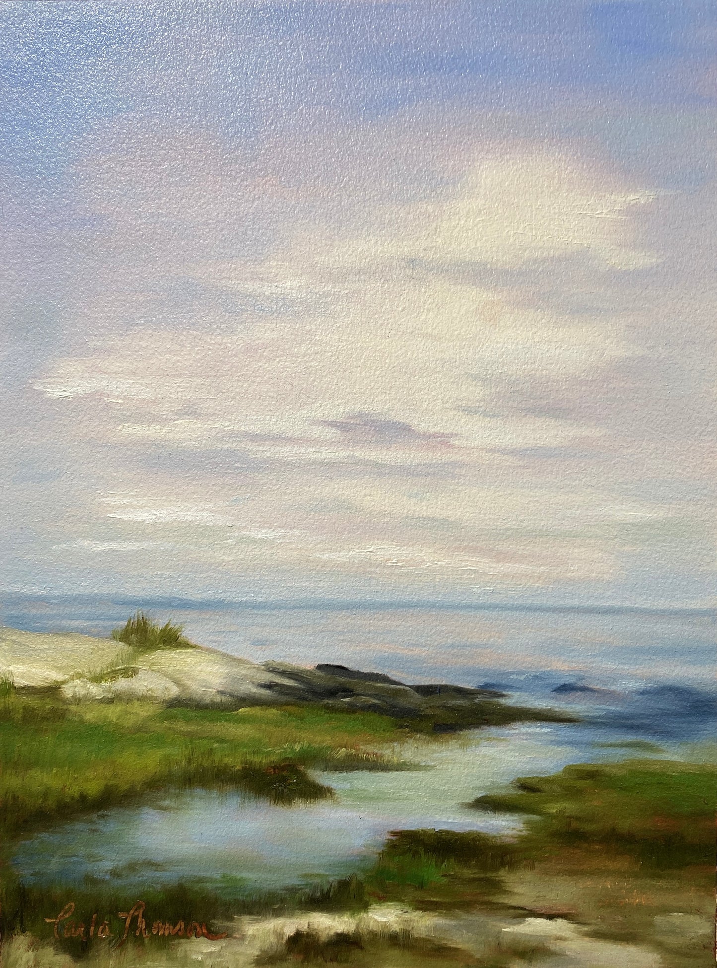 Atmospheric 9x12" landscape oil painting of a marshland at sunset