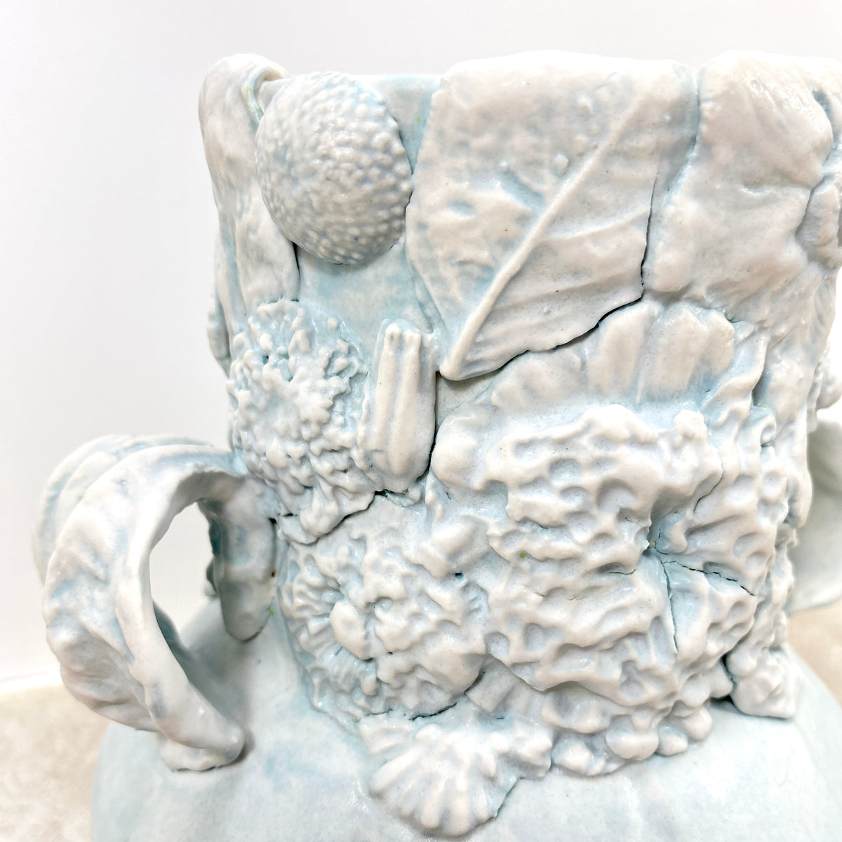 Botanical Relief: Coastal — Celadon porcelain vase detail