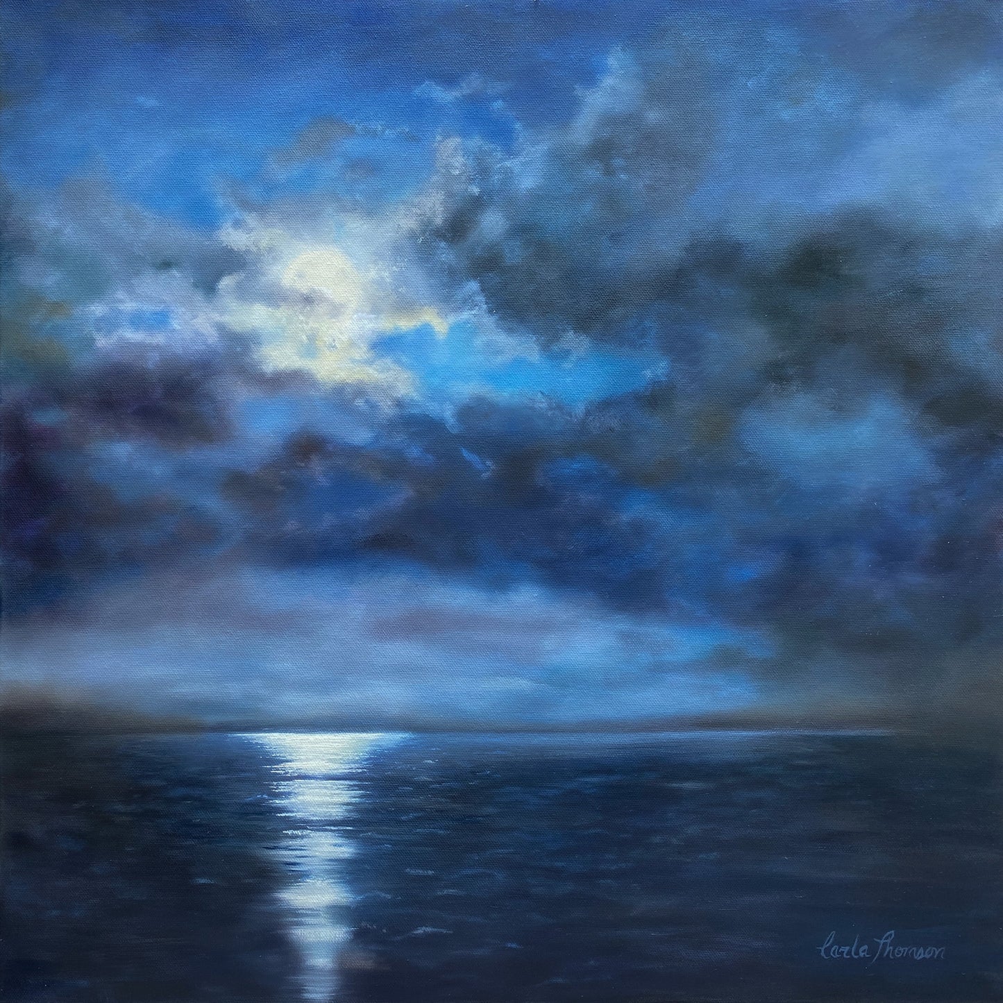 Moonlight — original oil painting, 20×20", moonlight over open water by Carla Thomson