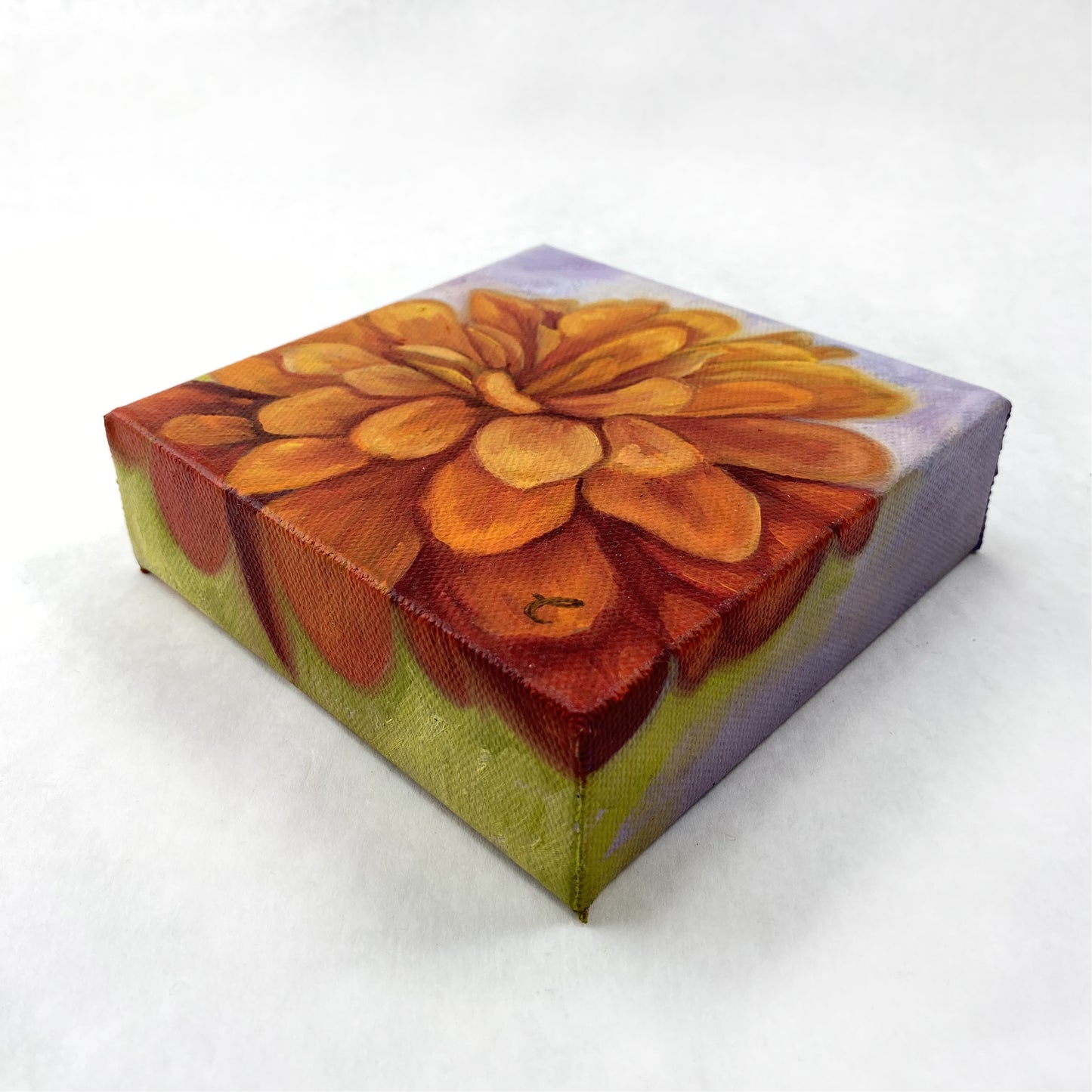 Mini Orange Zinnia Flower Original Oil Painting